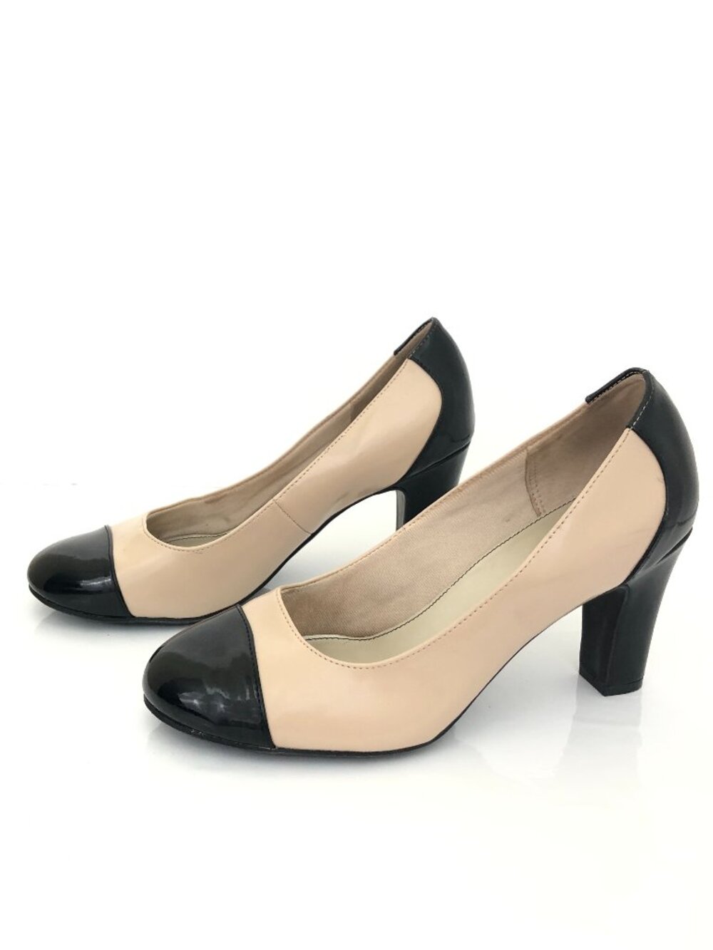 NWOB Life Stride Brown and Tan Patent Leather 3.5" Block Heel Size 9W - Picture 9 of 13